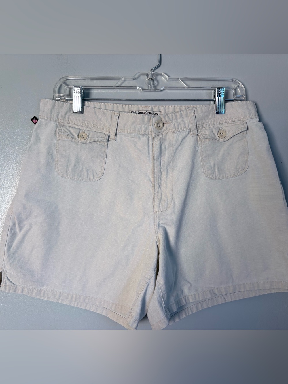 Vintage Polo Jeans Co Ralph Lauren Womens 10 Off White Ripstop Cargo Shorts Y2K